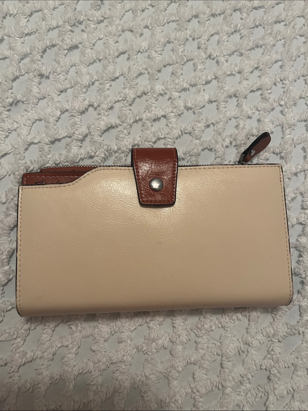 Bostanten Leather Cream and Brown Snap Closure Continental Wallet - Women's